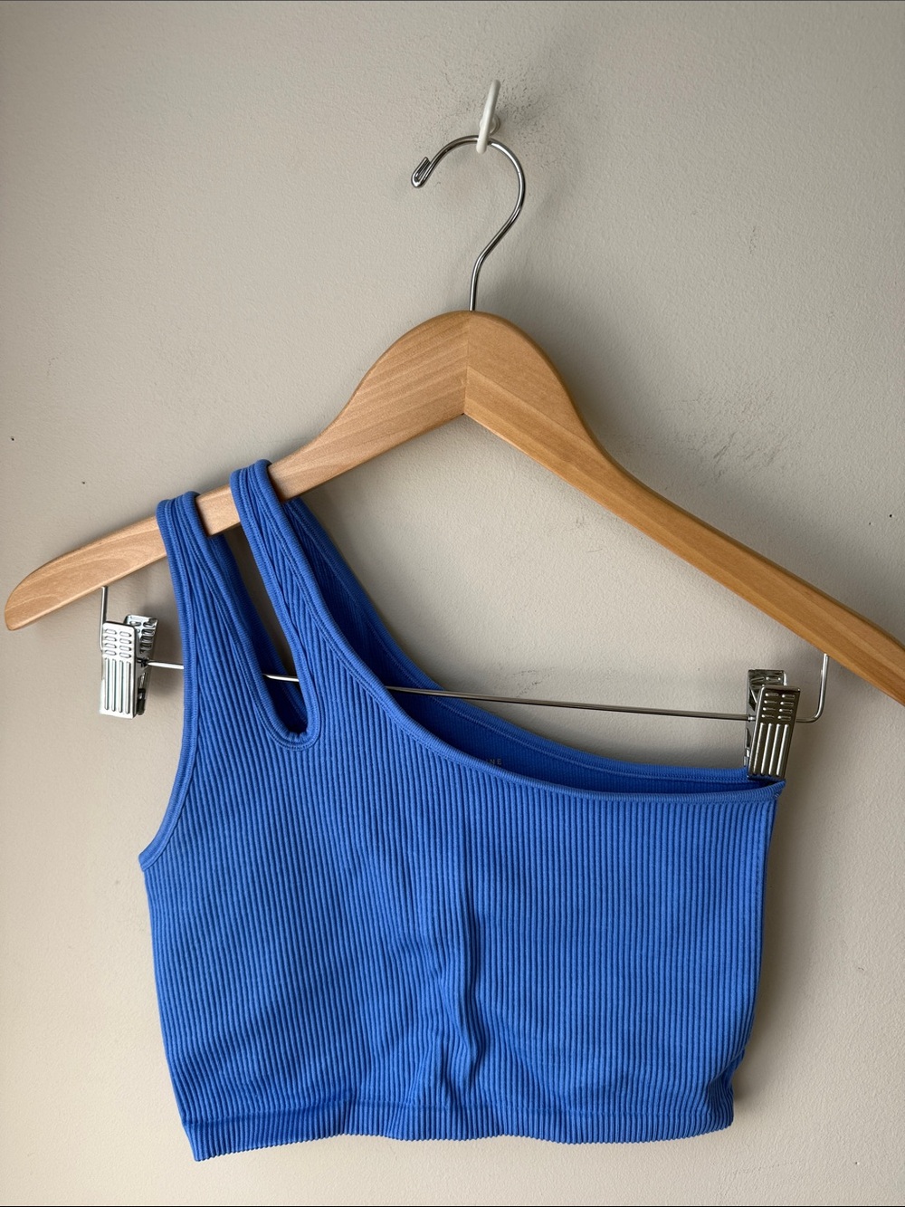 OFFLINE by Aerie Seamless Ribbed Blue One Shoulder Sports Bra Crop Top